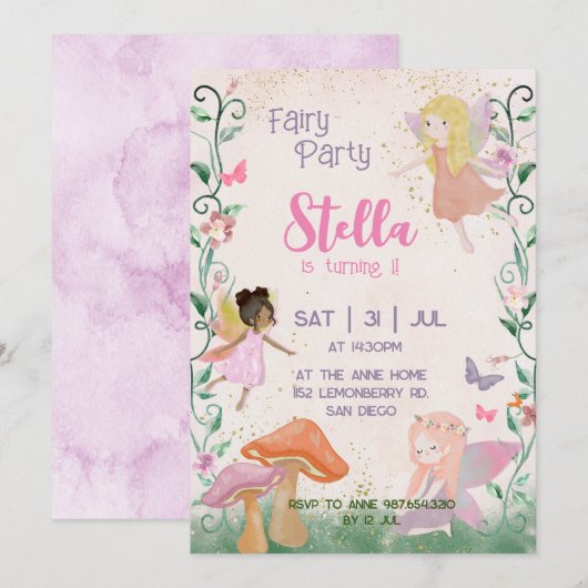 1e verjaardag magische fee bloementuin pixie kaart (Voorkant / Achterkant)