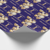 1e verjaardag marinenblauw en goudballonnen cadeaupapier (Hoek)