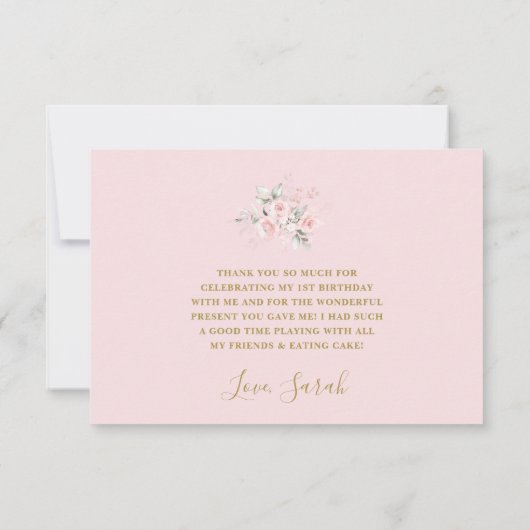 1e Verjaardag Meisje Bedankt Kaart met boog (Achterkant)