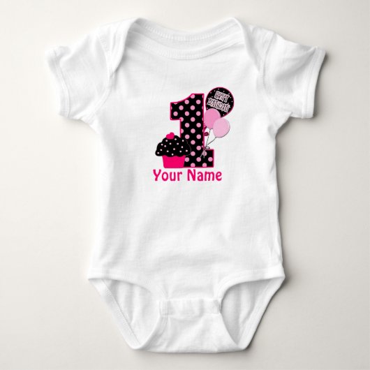 1e Verjaardag Meisje Cupcake Gepersonaliseerd Shir Romper (Voorkant)