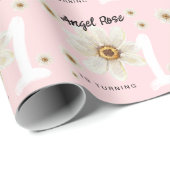 1e verjaardag meisje Cute Floral Daisy Pink Aangep Cadeaupapier (Rol Hoek)