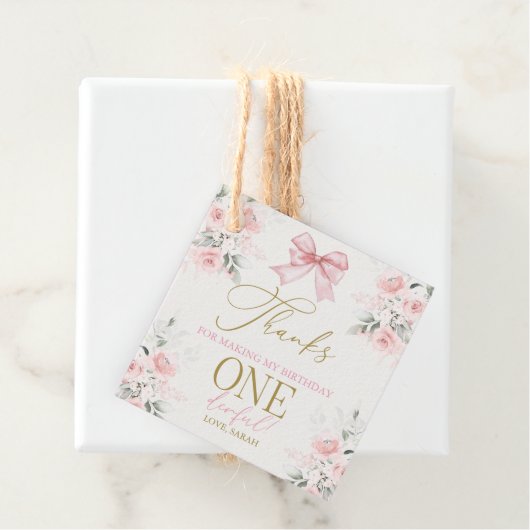 1e verjaardag Meisje met boog Bedankjes Labels (In situ)