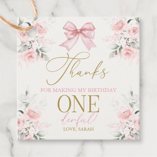 1e verjaardag Meisje met boog Bedankjes Labels (Voorkant)