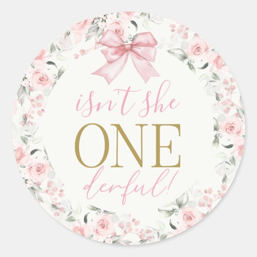 1e verjaardag Meisje met boog Ronde Sticker (Voorkant)