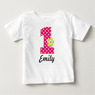 1e verjaardag meisje met warme roze en groene Stip