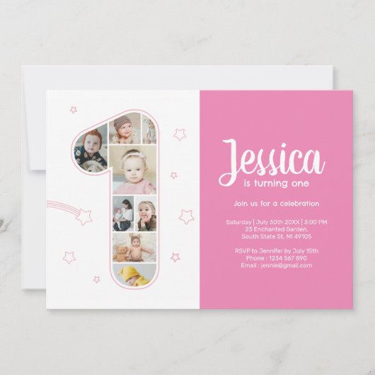 1e verjaardag meisje nummer 1 aangepaste foto coll kaart (Voorkant)