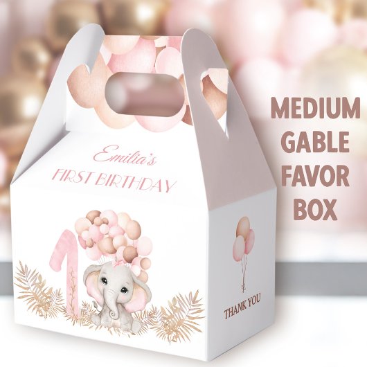 1e verjaardag meisje olifant roze ballonnen medium bedankdoosjes