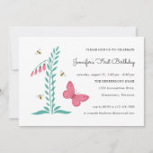 1e Verjaardag Meisje Party Bloemen Botanische Vlin Kaart (Voorkant)