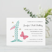 1e Verjaardag Meisje Party Bloemen Botanische Vlin Kaart (Staand voorkant)