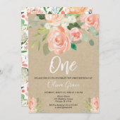 1e verjaardag meisje perzik rustieke kraft bloemen kaart (Voorkant / Achterkant)