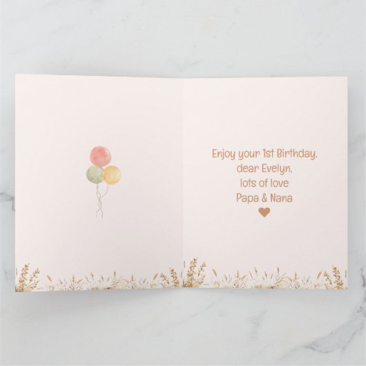 1e Verjaardag Meisje Roze Boho Woodland Dieren Kaart (Binnen)