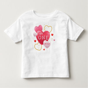 1e Verjaardag MEISJE Roze Harten 1 Jaar Oud Baby Kinder Shirts