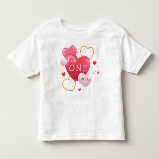1e Verjaardag MEISJE Roze Harten 1 Jaar Oud Baby Kinder Shirts (Voorkant)