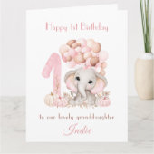 1e Verjaardag Meisje Roze Olifant Herfst Pompoen Kaart (Voorkant)