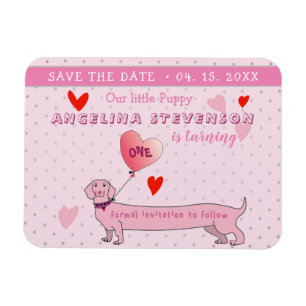 1e verjaardag meisje roze save the date magneet