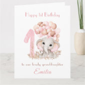 1e verjaardag meisje roze Schattigee olifant ballo Kaart (Voorkant)