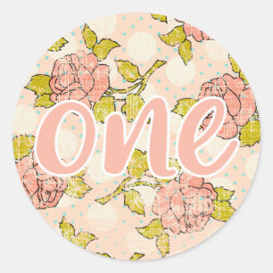 1e verjaardag Meisje Shabby Chic Rozen Cottage Blo Ronde Sticker