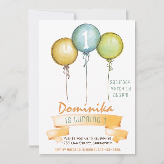 1e verjaardag meisje uitnodigen, meisje verjaardag kaart (Voorkant)