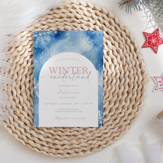 1e Verjaardag Meisje Winter Onederland Feestsneeuw Kaart