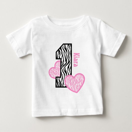 1e Verjaardag MEISJE Zebra Roze Harten 1 Jaar Oud (Voorkant)