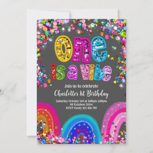 1e verjaardag meisjes glitter party kaart (Voorkant)