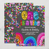 1e verjaardag meisjes glitter party kaart (Voorkant / Achterkant)