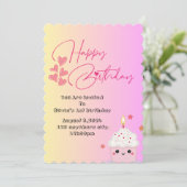 1e verjaardag meisjes uitnodiging in roze (Staand voorkant)