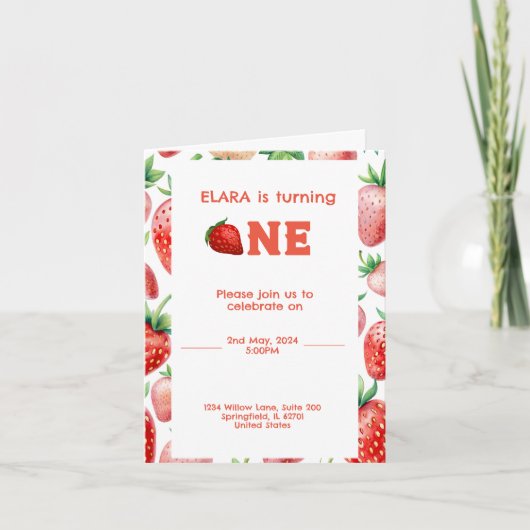 1e verjaardag met aardbeien lijst (Voorkant)