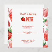 1e verjaardag met aardbeien lijst save the date (Voorkant / Achterkant)
