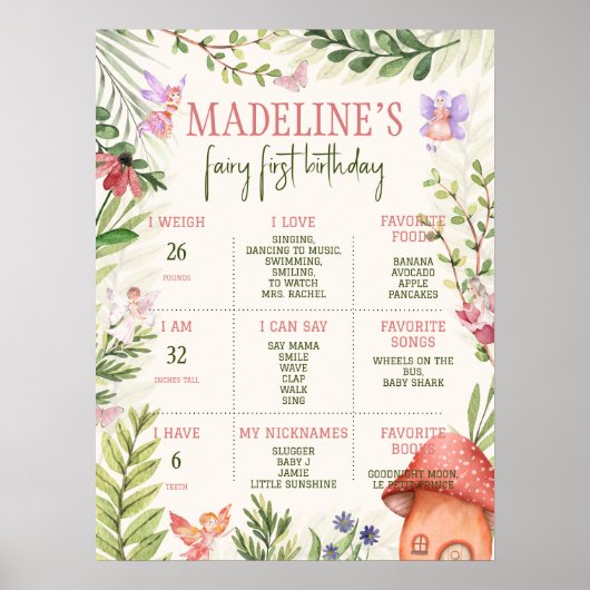 1e verjaardag mijlpaal fee eerst poster (Voorkant)