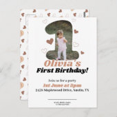 1e Verjaardag Minimalistische Beige Teddy Harten Briefkaart (Voorkant / Achterkant)