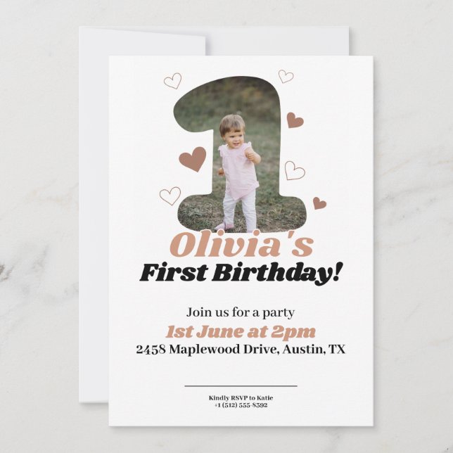 1e verjaardag minimalistische beige teddyharten (Voorkant)