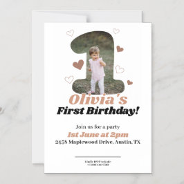 1e verjaardag minimalistische beige teddyharten magnetische uitnodiging