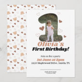 1e verjaardag minimalistische beige teddyharten save the date (Voorkant / Achterkant)