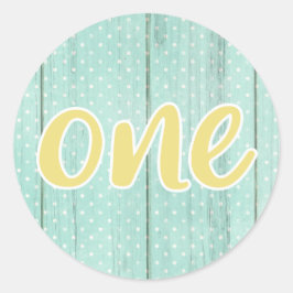 1e verjaardag Mint & Geel Polka Dot Eén Klassieker Ronde Sticker