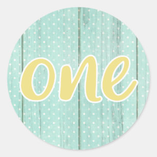 1e verjaardag Mint & Geel Polka Dot Eén Klassieker Ronde Sticker