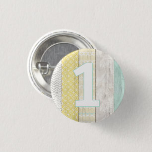 1e verjaardag Mint & Geel Rustieke Houten Geometri Ronde Button 3,2 Cm