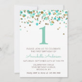 1e verjaardag Mint Gold Glitter Sparkle Confetti Kaart (Voorkant)