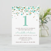 1e verjaardag Mint Gold Glitter Sparkle Confetti Kaart (Staand voorkant)