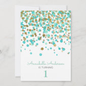 1e verjaardag Mint Gold Glitter Sparkle Confetti Kaart (Achterkant)