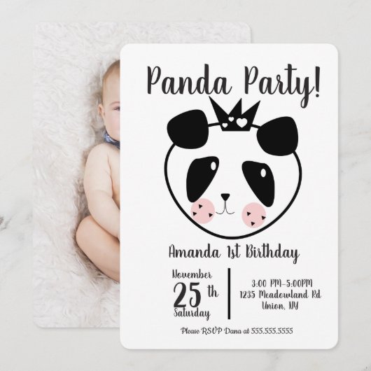 1e Verjaardag Modern Zoete Panda Kaart (Voorkant / Achterkant)