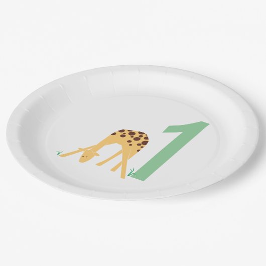 1e verjaardag Moderne Gele Giraffe Papieren Bordje (Gekanteld)