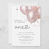 1e verjaardag moderne roze ballon meisje kaart (Voorkant)