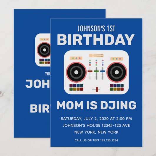 1e verjaardag moeder is dj blauw kaart (Voorkant / Achterkant)