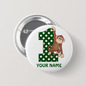 1e verjaardag Monkey Green van de Groene Aangepast Ronde Button 5,7 Cm (Voorkant /achterkant)