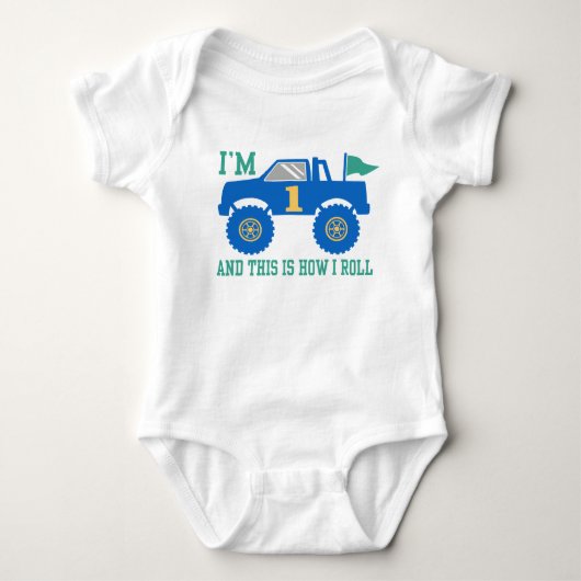 1e verjaardag Monster Truck Romper (Voorkant)