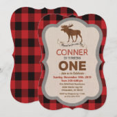 1e verjaardag Moose Boy Verjaardag uitnodiging (Voorkant / Achterkant)