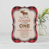 1e verjaardag Moose Boy Verjaardag uitnodiging (Staand voorkant)