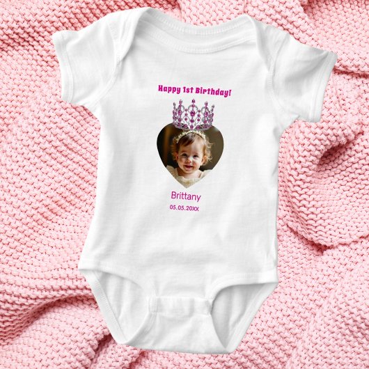 1e verjaardag naam leeftijd foto roze tiara baby m romper
