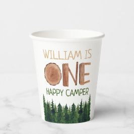 1e Verjaardag Naam Rustieke One Happy Camper Papieren Bekers
